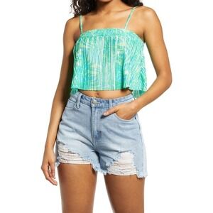 NWT BP. Plisse Crop Camisole In Green Ziggy Animal Abstract size medium